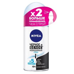 Дезодорант-антиперспирант, Nivea (Нивея) 50 мл арт. 82234 черное и белое 48 часов невидимый Пьюр